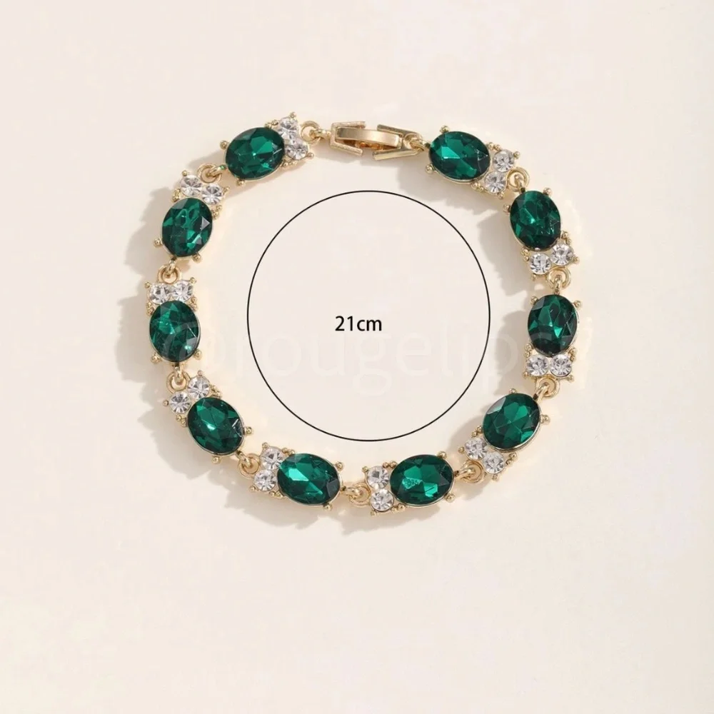 Green Stone Rhinestone Embellished Gold Tone Bracelet - Picture 4 of 4